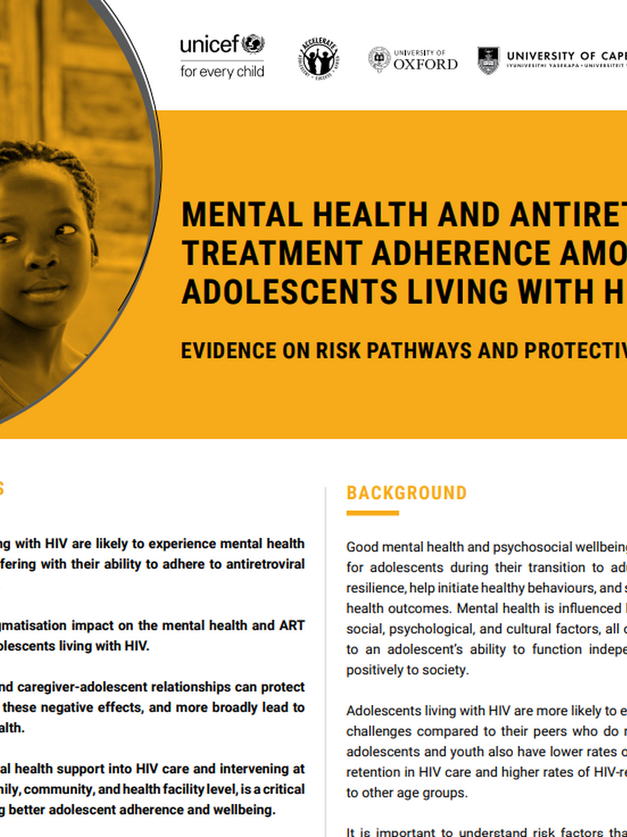 Mental Health and Antiretroviral Treatment Adherence among Adolescents Living with HIV: Evidence on Risk Pathways and Protective Factors