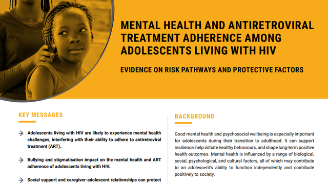 Mental Health and Antiretroviral Treatment Adherence among Adolescents Living with HIV: Evidence on Risk Pathways and Protective Factors