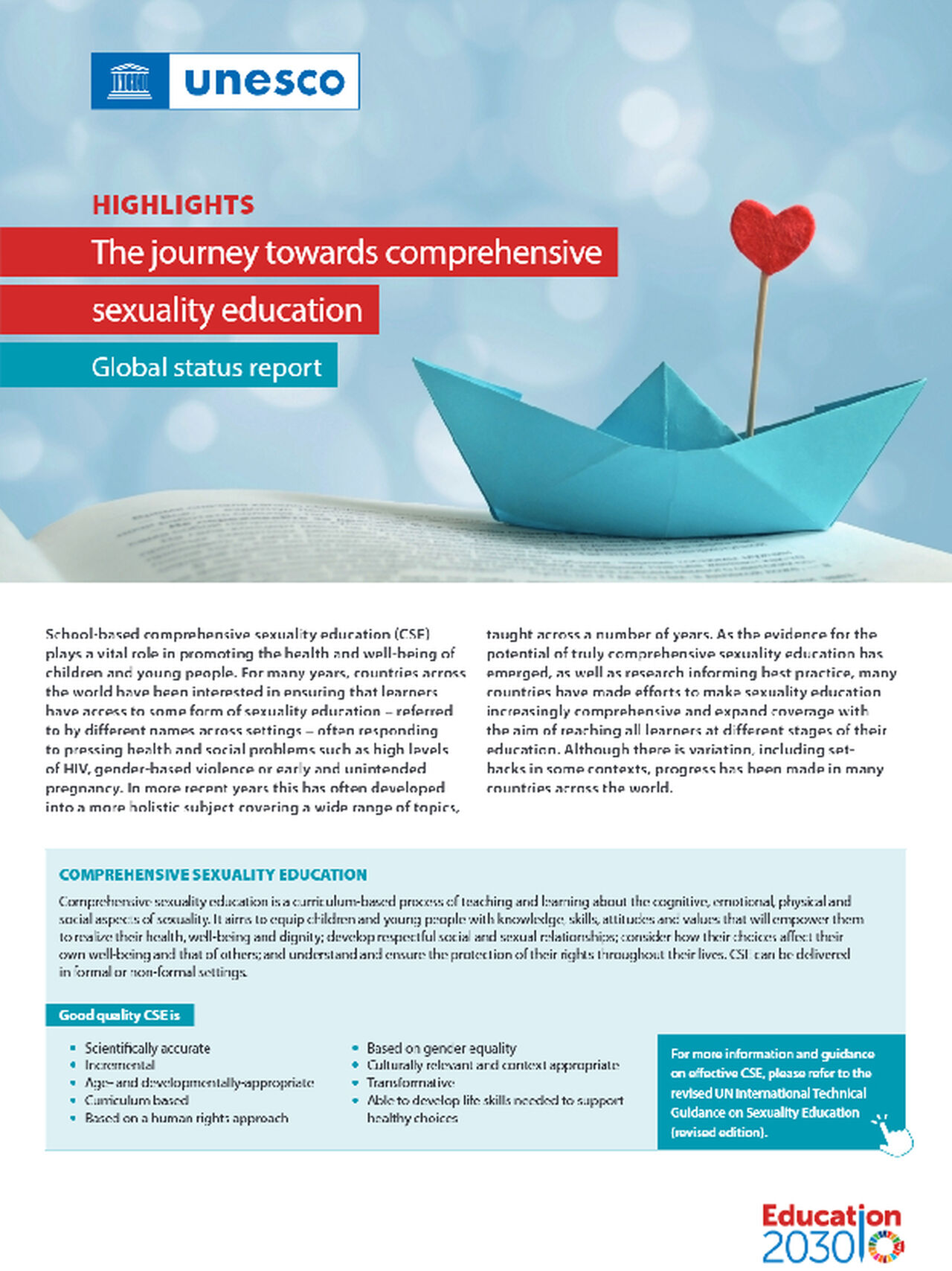 Highlights: The journey towards comprehensive sexuality education (UNESCO)
