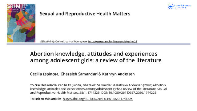 Abortion knowledge, attitudes and experiences among adolescent girls: a review of the literature